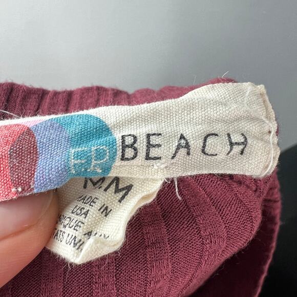 FP Beach Simone Burgundy Bodycon Dress Ribbed Crew Neck Cap Sleeve Size Medium M - Picture 8 of 10